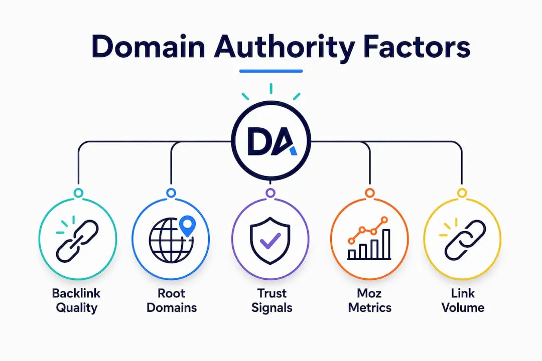 Infographic illustrating factors influencing domain authority