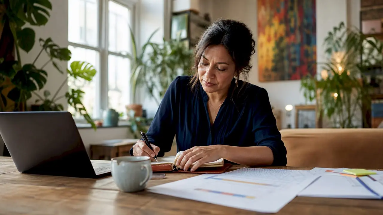 Project manager planning schedule at glass desk