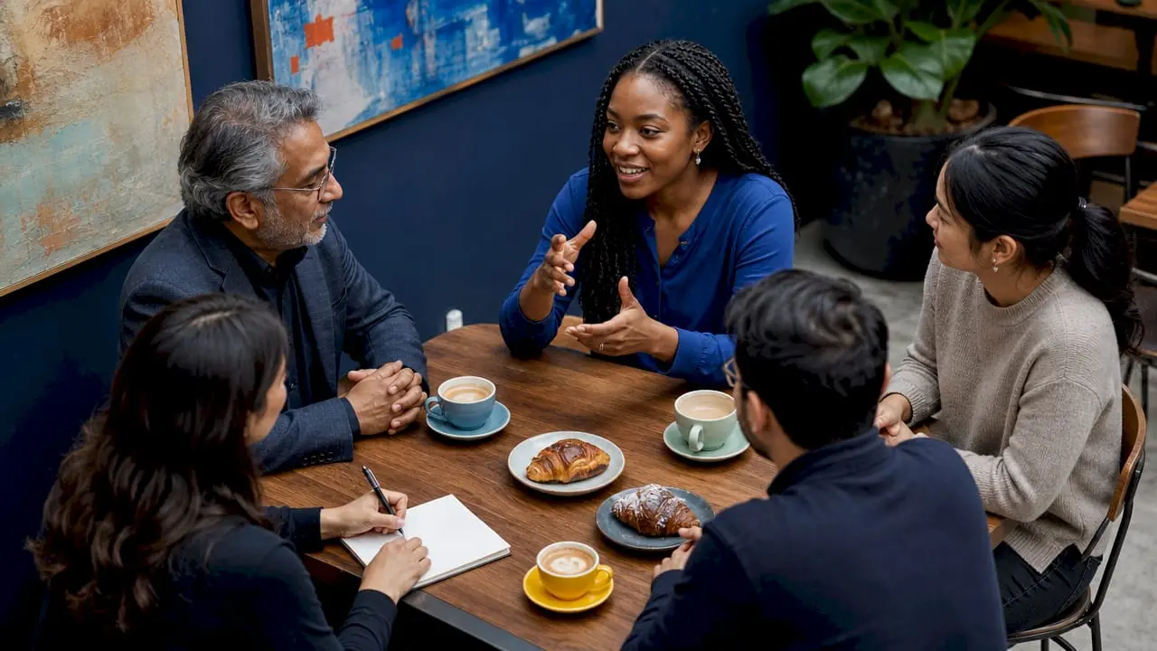 Diverse team discussing cross-cultural communication