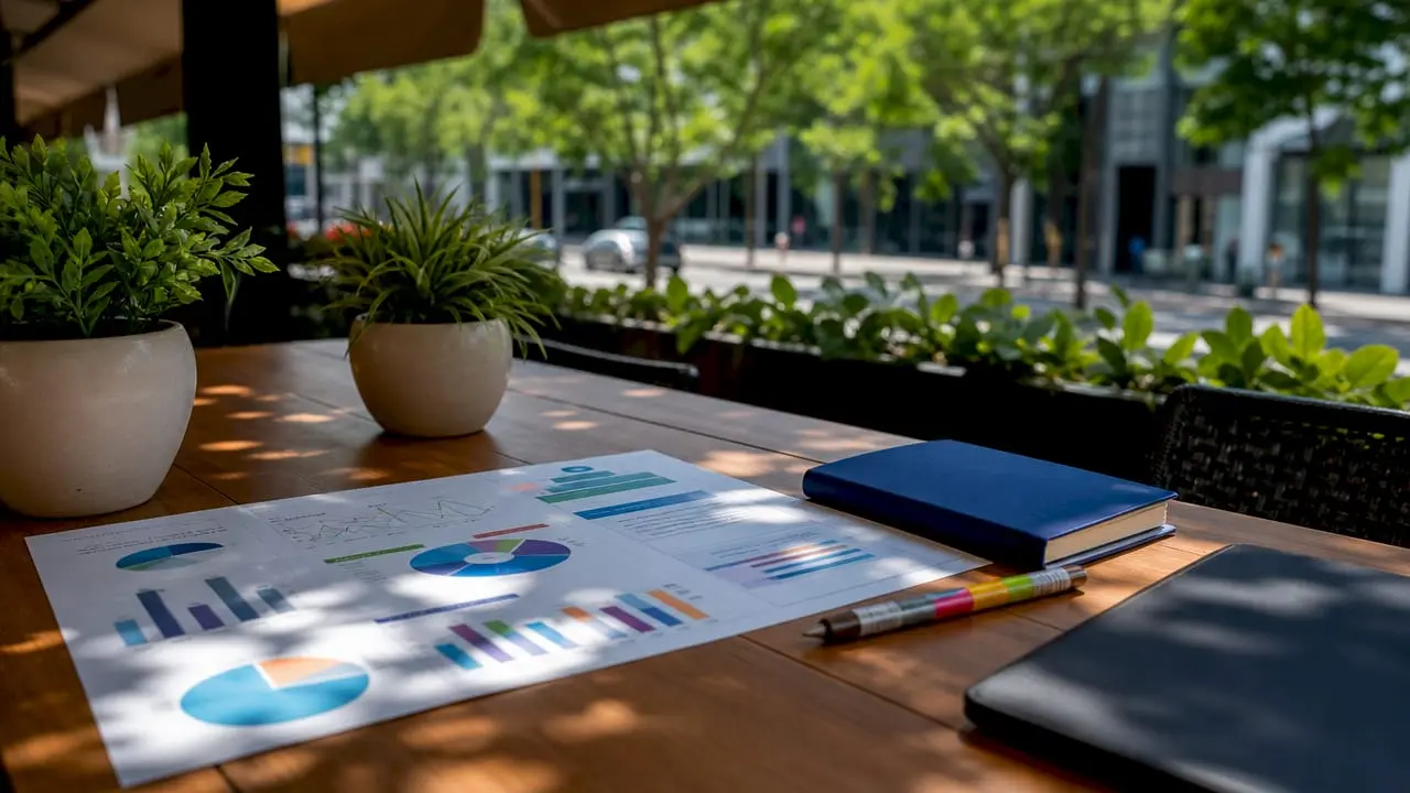 Printed digital marketing strategy materials on table