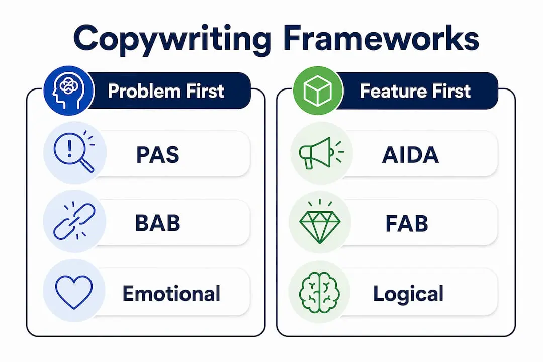 Infographic comparing copywriting frameworks
