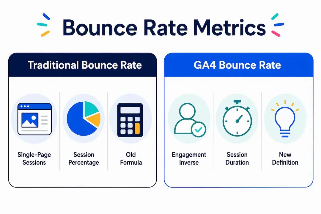 Infographic comparing traditional and GA4 bounce rate metrics