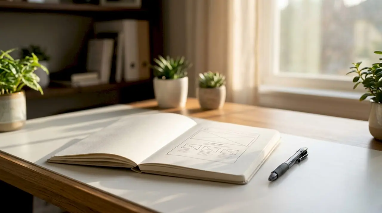 Close-up of wireframe sketch with white space focus