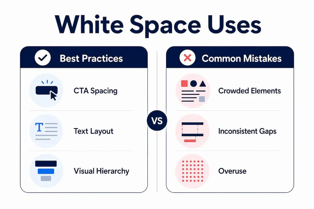 Infographic of white space best practices versus mistakes
