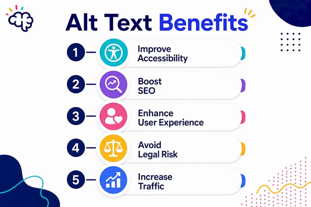 Infographic showing key benefits of alt text