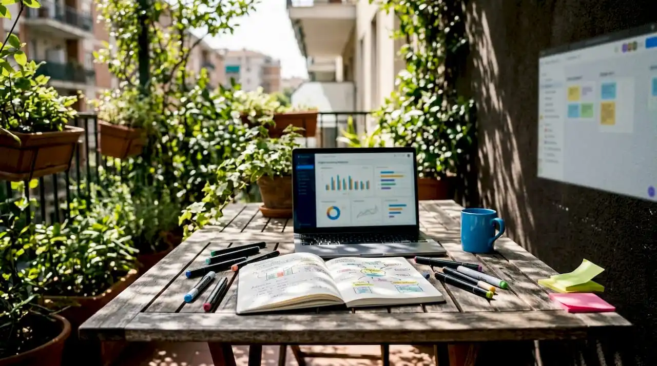 Top view of digital tools for marketing innovation