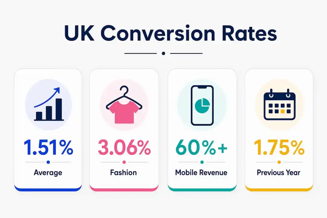 Infographic showing UK ecommerce conversion rate benchmarks