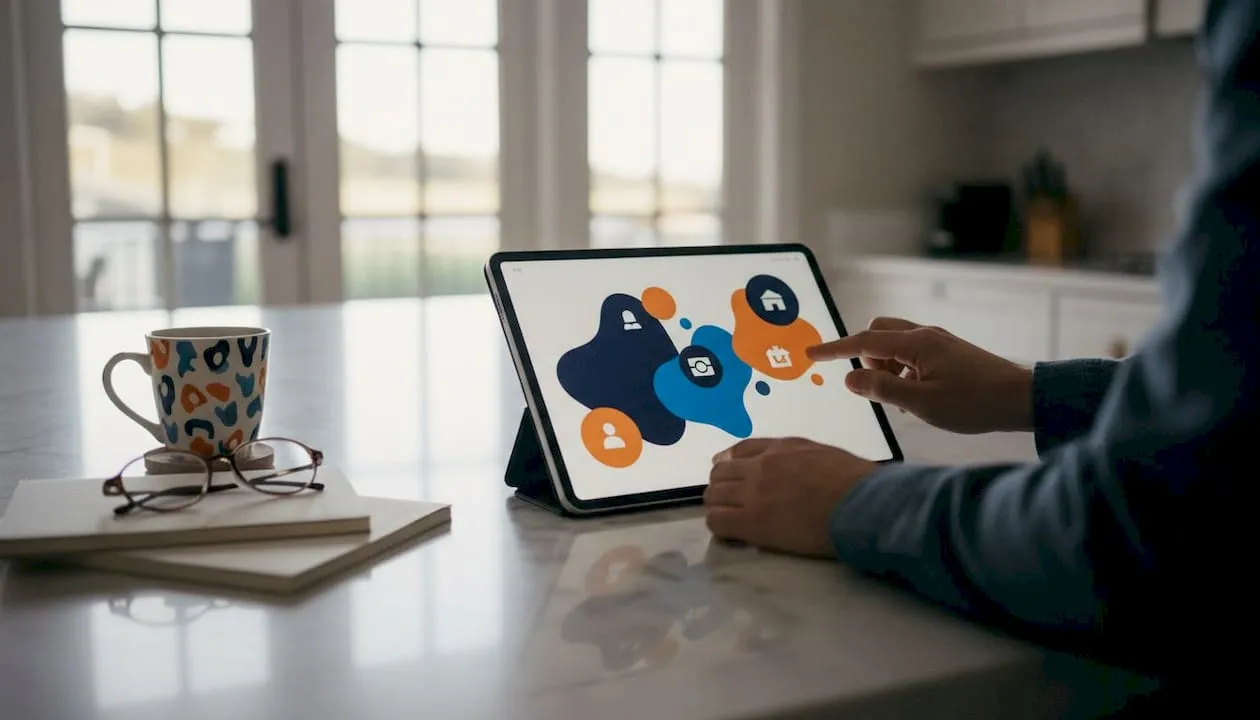 Hands using tablet and collaboration gadgets in coworking space