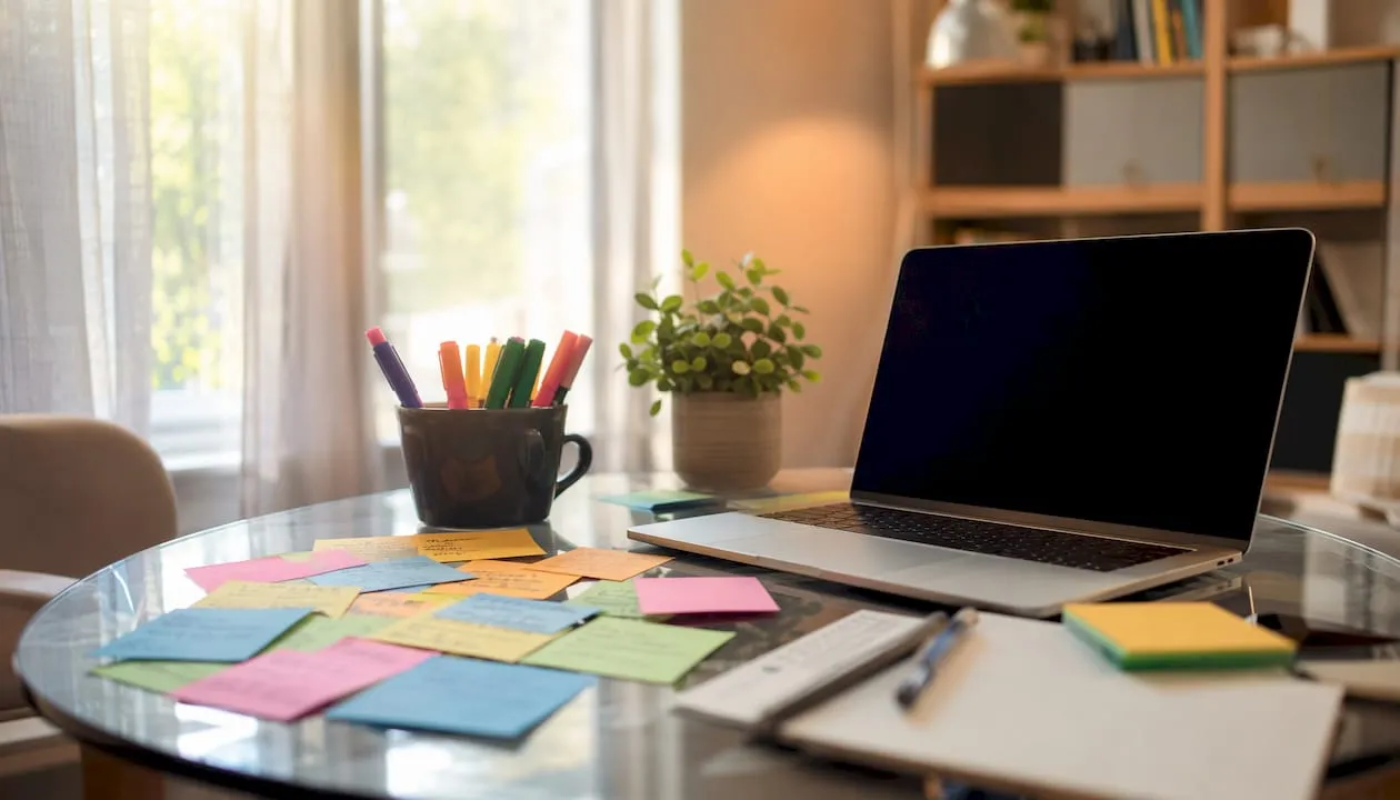 Conference room table with user feedback charts
