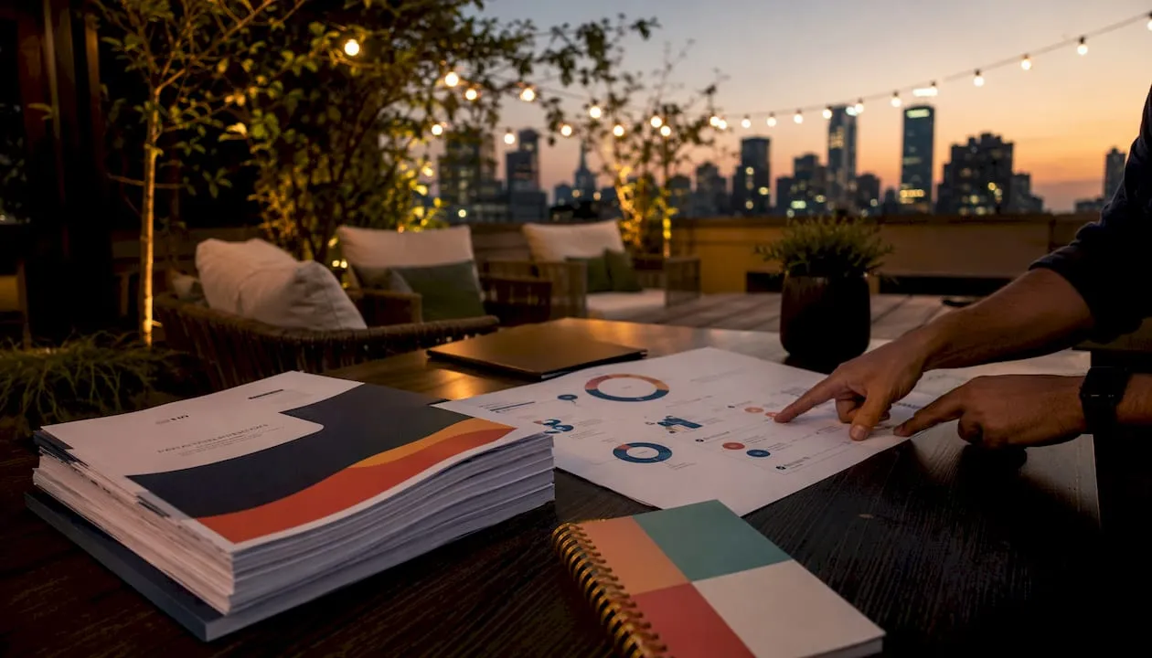 Overhead view of digital marketing service materials