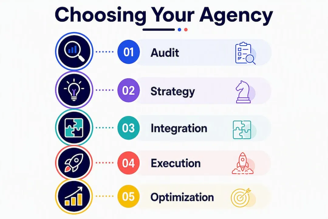 Infographic illustrating steps to choose digital marketing agency