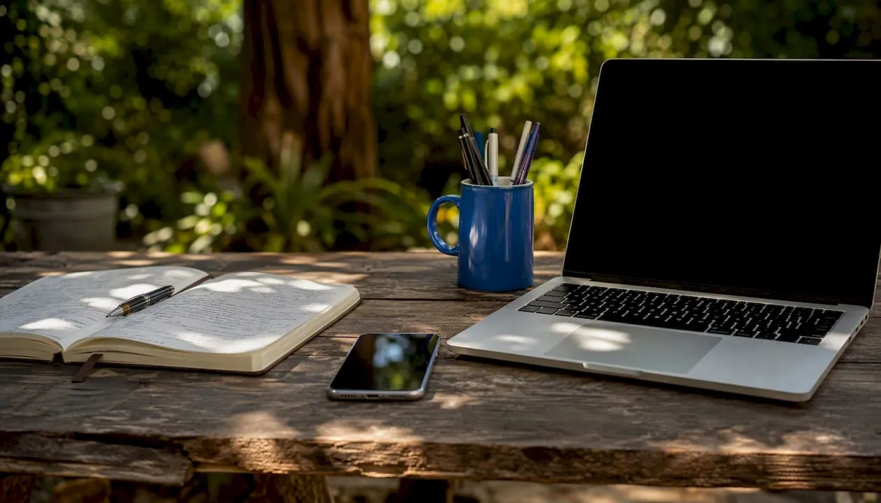 Office desk with tech tools for WordPress support