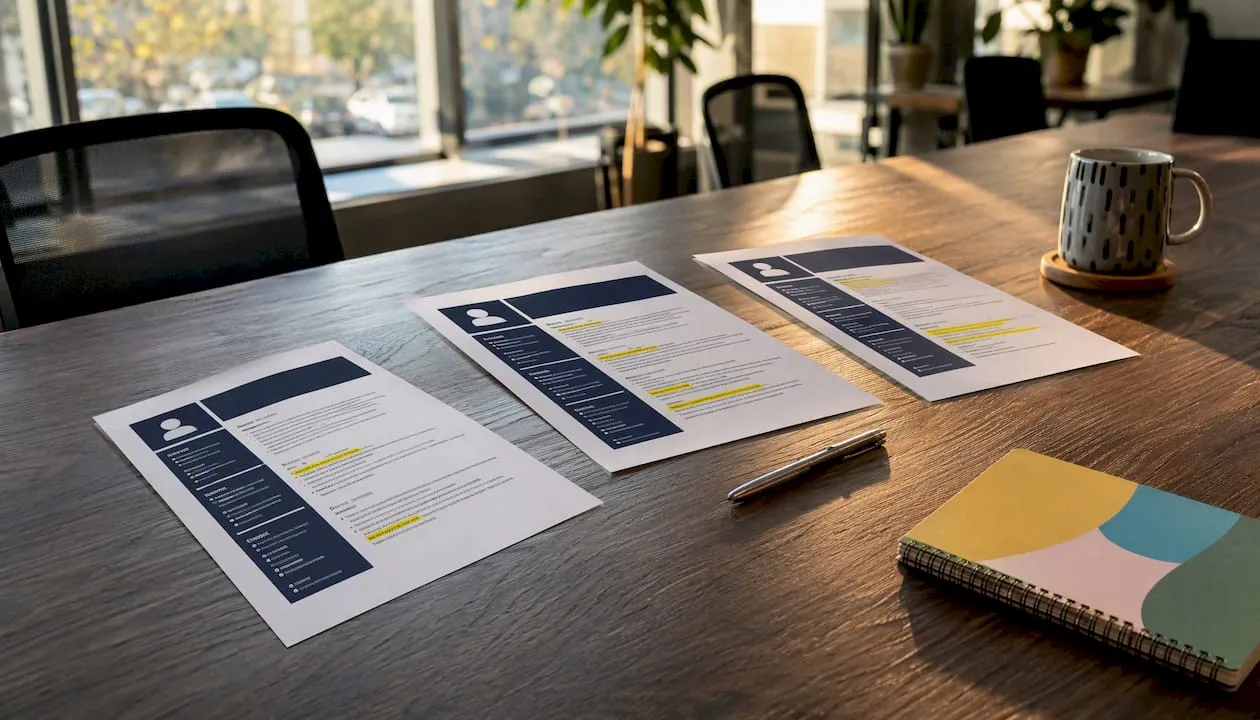 Close-up of CMS profile documents and pen on desk