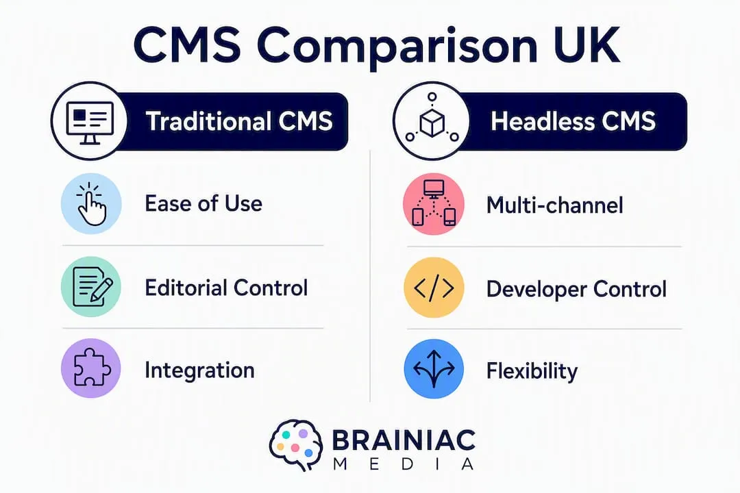 Infographic comparing traditional and headless CMS platforms in UK