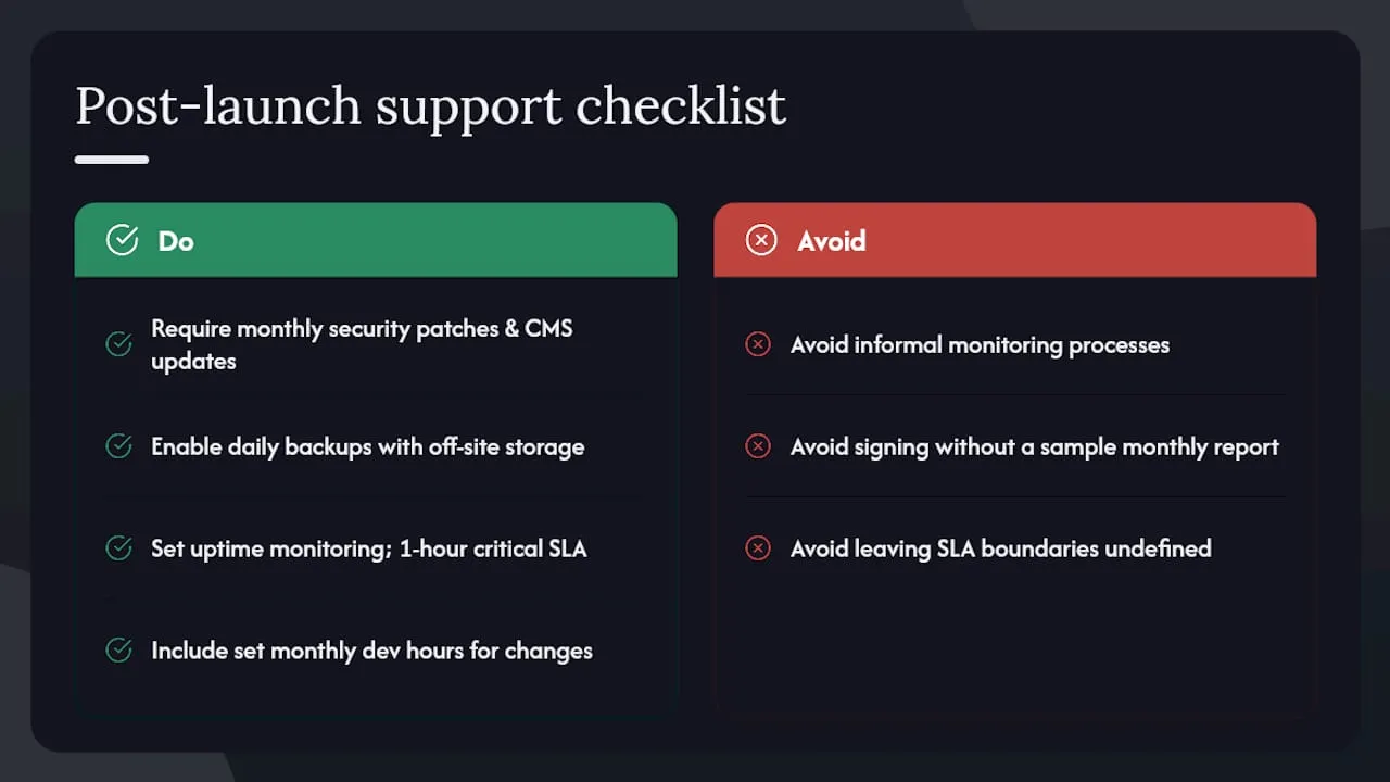What should your post-launch support plan cover? — overview diagram