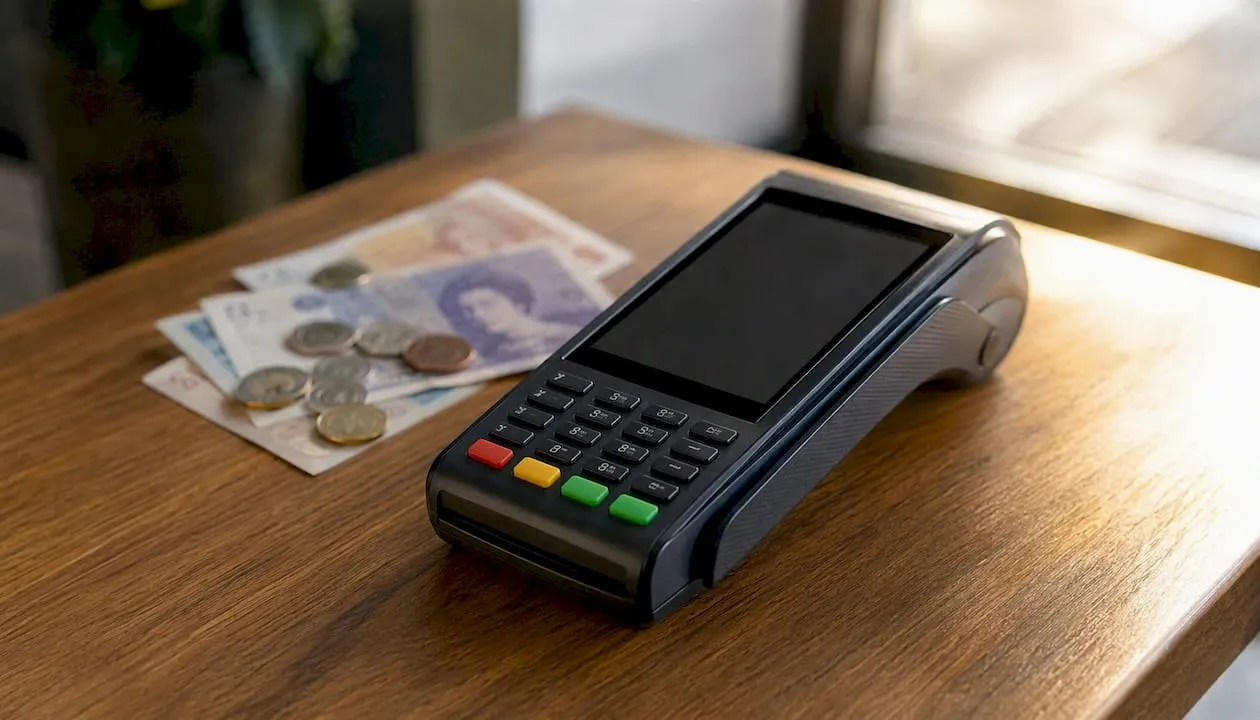 Close-up of payment terminal card reader