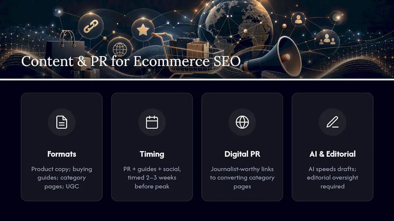 How does content and digital PR support ecommerce SEO? — overview diagram