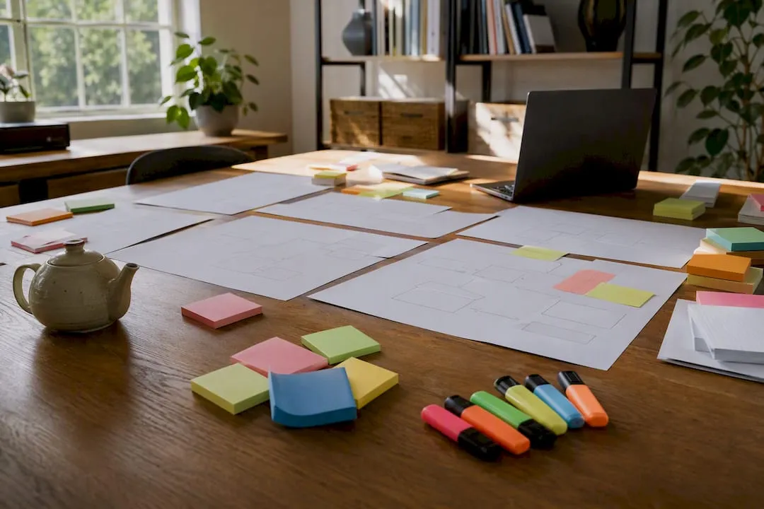 Desk with campaign planning materials