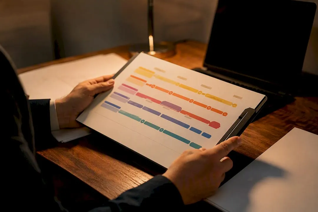 Hand holding strategy timeline chart close-up