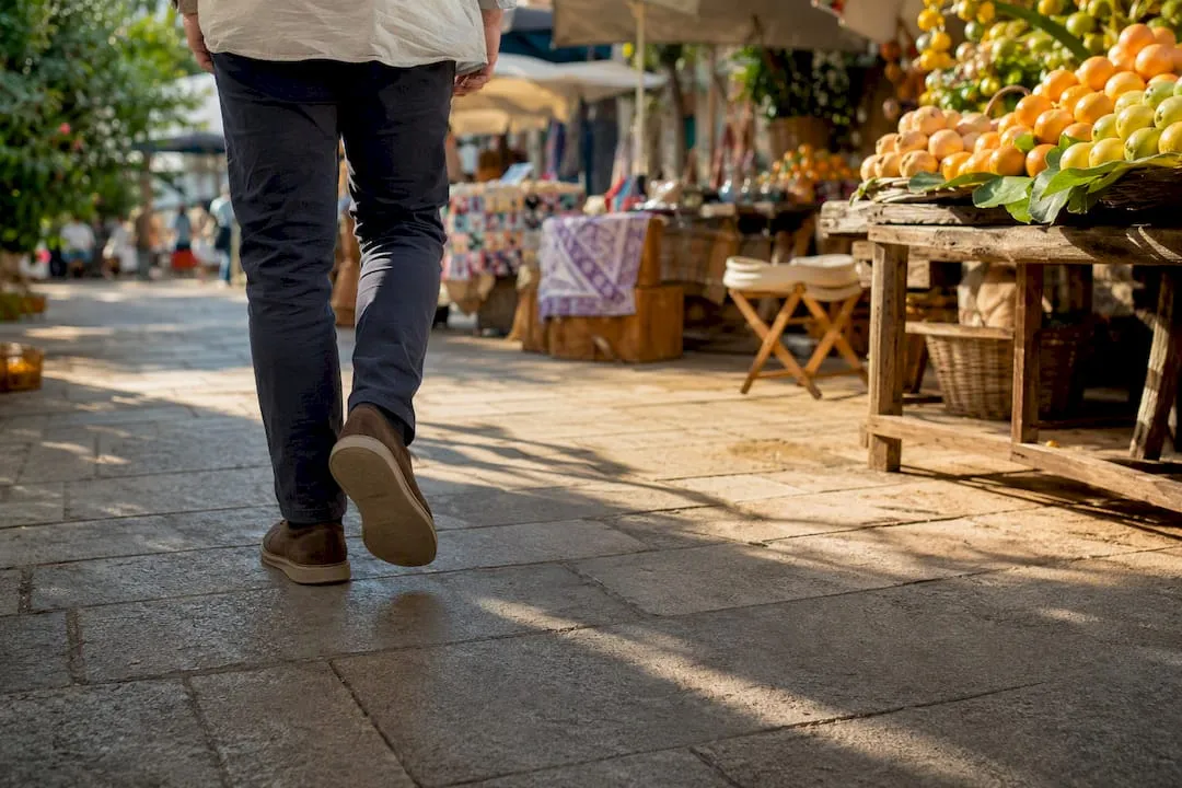 Shoes walking a curated retail store loop path