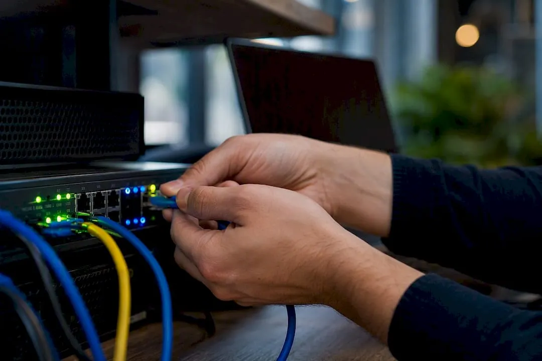 Hands connecting WordPress security hardware