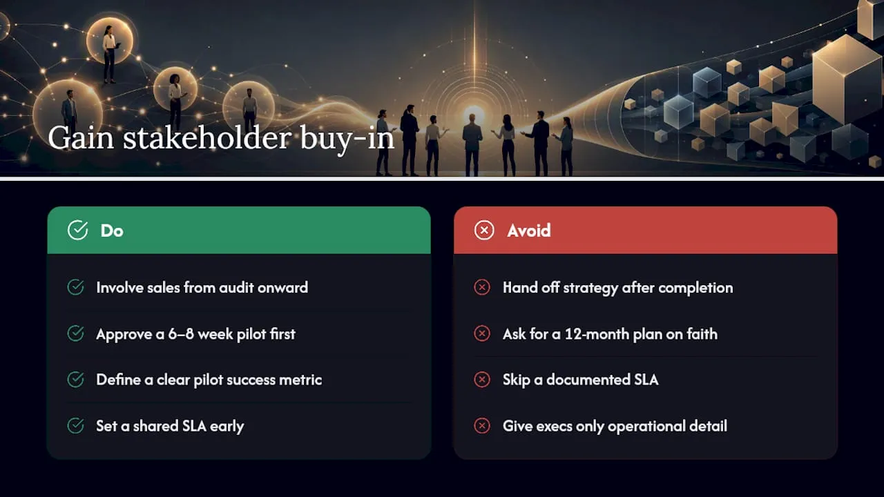 How do you get stakeholder buy-in for a new strategy? — overview diagram