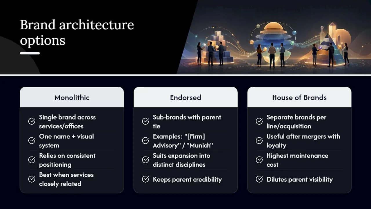 Three professional services brand architecture models