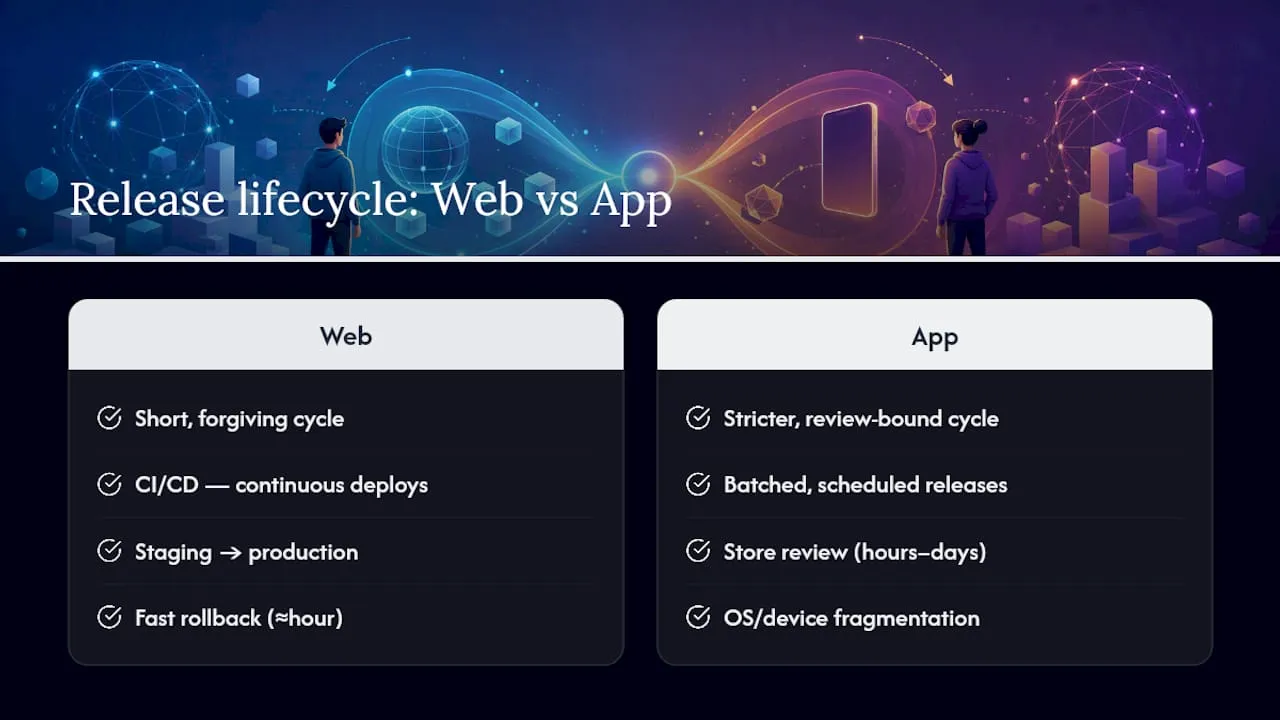 Web and app release lifecycle comparison