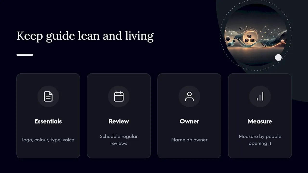 Keep the guide lean and living — overview diagram