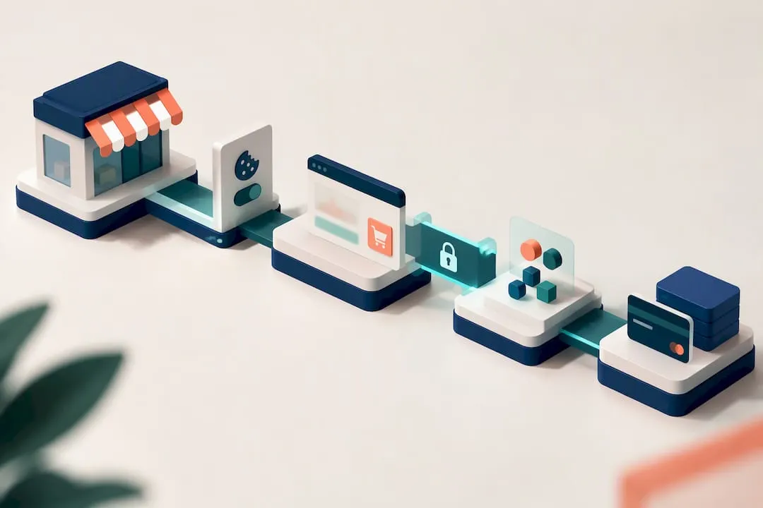 Illustrated secure ecommerce checkout and consent flow